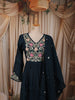 Deep Teal Blue Floral Vine Thread and Beads Embroidered Design Pure Cotton Anarkali Salwar Suit with Matching Dupatta