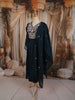 Deep Teal Blue Floral Vine Thread and Beads Embroidered Design Pure Cotton Anarkali Salwar Suit with Matching Dupatta