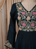 Deep Teal Blue Floral Vine Thread and Beads Embroidered Design Pure Cotton Anarkali Salwar Suit with Matching Dupatta