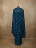 Deep Teal Blue Floral Zari Embroidered Design Georgette Indo Western Skirt Top  with Over Coat