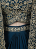 Deep Teal Blue Floral Zari Embroidered Design Georgette Indo Western Skirt Top  with Over Coat