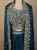 Deep Teal Blue Floral Zari Embroidered Design Georgette Indo Western Skirt Top  with Over Coat