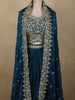 Deep Teal Blue Floral Zari Embroidered Design Georgette Indo Western Skirt Top  with Over Coat