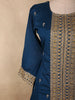 Deep Teal Blue Floral Zari Embroidered Design Silk Salwar Suit with Contrast Yellow Dupatta