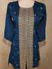 Deep Teal Blue Floral Zari Embroidered Design Silk Salwar Suit with Contrast Yellow Dupatta