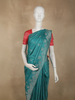 Deep Teal Blue Floral Zari Woven Design Pure Kanchipuram Silk Saree with Zari Border