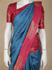 Deep Teal Blue Gold Zari Striped Design Semi Tussar Saree with Contrast Border