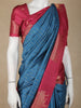Deep Teal Blue Gold Zari Striped Design Semi Tussar Saree with Contrast Border