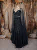 Deep Teal Blue Heavy Sequins and Beads Embroidered Design Mermaid Satin Lehenga with Sheer Dupatta
