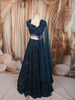 Deep Teal Blue Heavy Sequins and Beads Embroidered Design Net Bridal Lehenga with Matching Dupatta