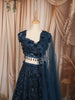 Deep Teal Blue Heavy Sequins and Beads Embroidered Design Net Bridal Lehenga with Matching Dupatta