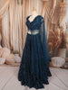 Deep Teal Blue Heavy Sequins and Beads Embroidered Design Net Bridal Lehenga with Matching Dupatta