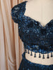 Deep Teal Blue Heavy Sequins and Beads Embroidered Design Net Bridal Lehenga with Matching Dupatta
