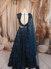 Deep Teal Blue Heavy Sequins and Beads Embroidered Design Net Bridal Lehenga with Matching Dupatta