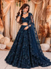 Deep Teal Blue Heavy Sequins and Beads Embroidered Design Net Bridal Lehenga with Matching Dupatta