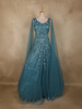 Deep Teal Blue Heavy Sequins and Beads Embroidered Design Net Party Gown