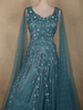 Deep Teal Blue Heavy Sequins and Beads Embroidered Design Net Party Gown
