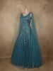 Deep Teal Blue Heavy Sequins and Beads Embroidered Design Net Party Gown