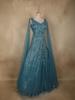 Deep Teal Blue Heavy Sequins and Beads Embroidered Design Net Party Gown
