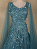 Deep Teal Blue Heavy Sequins and Beads Embroidered Design Net Party Gown