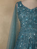 Deep Teal Blue Heavy Sequins and Beads Embroidered Design Net Party Gown