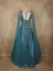 Deep Teal Blue Heavy Sequins and Beads Embroidered Design Net Party Gown