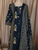 Deep Teal Blue Ikat Printed Design Cotton Straight Cut Salwar Suit with Dupatta