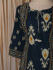 Deep Teal Blue Ikat Printed Design Cotton Straight Cut Salwar Suit with Dupatta