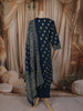 Deep Teal Blue Ikat Printed Design Cotton Straight Cut Salwar Suit with Dupatta