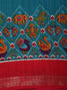 Deep Teal Blue Ikat Printed Design Mixed Cotton Saree with Zari Border