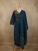 Deep Teal Blue Mirror Embroidered Design Cotton Salwar Suit with Dupatta