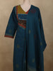 Deep Teal Blue Mirror Embroidered Design Cotton Salwar Suit with Dupatta