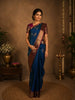 Deep Teal Blue Paisley Butta Woven Design Pure Kanchipuram Silk Saree with Contrast Border