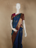 Deep Teal Blue Paisley Butta Woven Design Pure Kanchipuram Silk Saree with Contrast Border