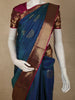 Deep Teal Blue Paisley Butta Woven Design Pure Kanchipuram Silk Saree with Contrast Border