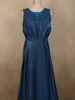 Deep Teal Blue Shimmer Solid And Glitter Design Party Wear Gown with with Pleated Bodice