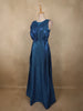 Deep Teal Blue Shimmer Solid And Glitter Design Party Wear Gown with with Pleated Bodice