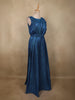 Deep Teal Blue Shimmer Solid And Glitter Design Party Wear Gown with with Pleated Bodice