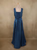 Deep Teal Blue Shimmer Solid And Glitter Design Party Wear Gown with with Pleated Bodice