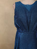 Deep Teal Blue Shimmer Solid And Glitter Design Party Wear Gown with with Pleated Bodice