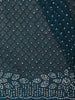 Deep Teal Blue Stone Embellished Design Net Party Wear Saree with Floral Thread Work Border