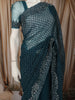 Deep Teal Blue Stone Embellished Design Net Party Wear Saree with Floral Thread Work Border