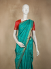 Deep Teal Blue Stripes Zari Woven Design Pure Kanchipuram Silk Saree with Zari Border