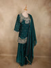 Deep Teal Emerald Green Floral Sequins and Beads Embroidered Design Organza Palazzo Suit with Dupatta