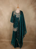 Deep Teal Emerald Green Floral Sequins and Beads Embroidered Design Organza Palazzo Suit with Dupatta