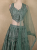 Deep Teal Emerald Green Zari Embroidered and Stone Embellished Design Net Lehenga With Net Dupatta