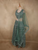 Deep Teal Emerald Green Zari Embroidered and Stone Embellished Design Net Lehenga With Net Dupatta