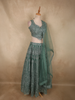 Deep Teal Emerald Green Zari Embroidered and Stone Embellished Design Net Lehenga With Net Dupatta