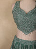 Deep Teal Emerald Green Zari Embroidered and Stone Embellished Design Net Lehenga With Net Dupatta