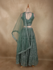 Deep Teal Emerald Green Zari Embroidered and Stone Embellished Design Net Lehenga With Net Dupatta